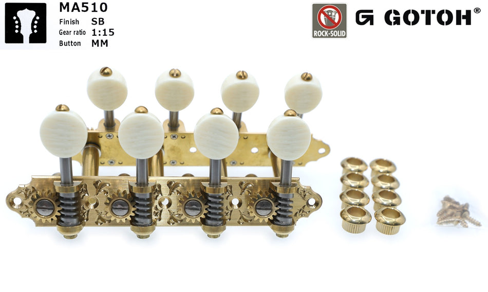 Mandolin Tuners, A-style Gotoh MA510(G)MM with Metal Rollers (Solid Brass)