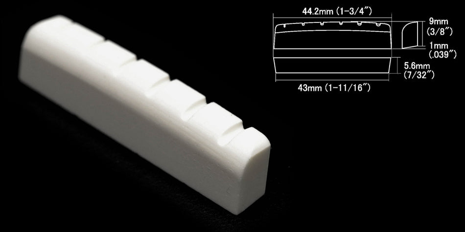 Shaped & Slotted Nut, Bleached Bone 43-44.2 * 9 * 5.6mm, for Martin style Guitars