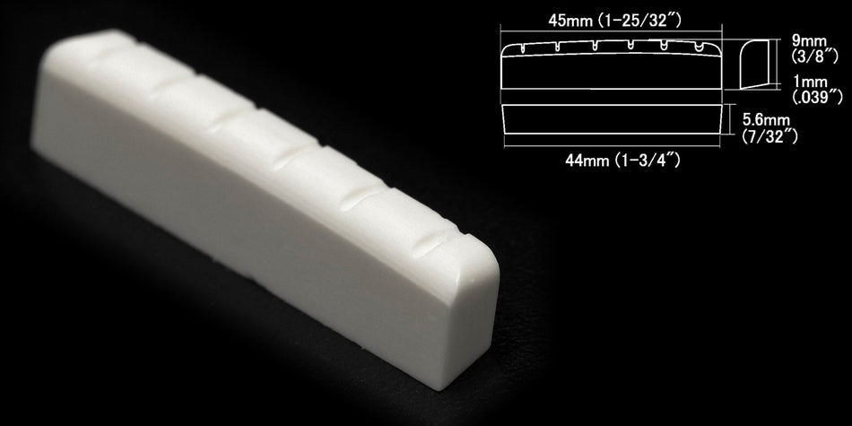 Shaped & Slotted Nut, Bleached Bone 44-45 * 9 * 5.6mm, for Martin style Guitars