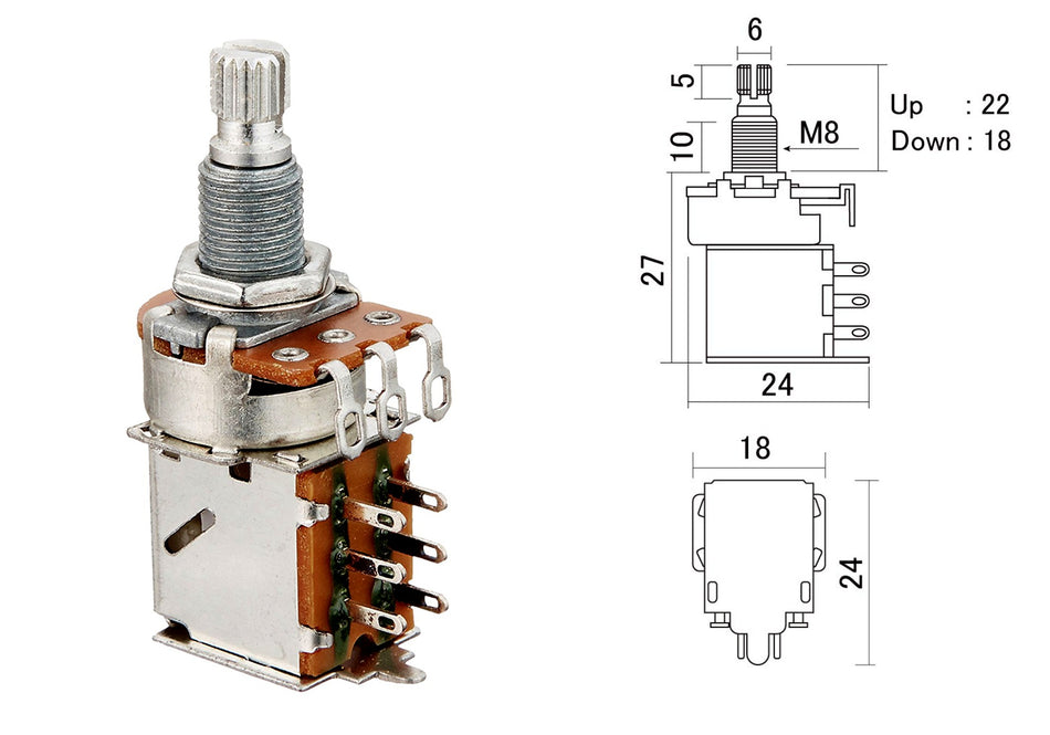 Push/Pull Control Potentiometer, 500K Linear Taper (metric)