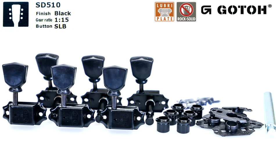 Gotoh SD510(B)SL Tuners with Standard Post + C-A-R-D, 3L+3R (Black)