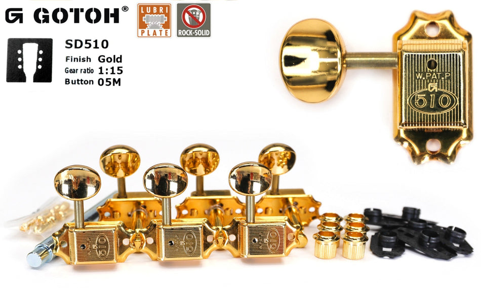 Gotoh SD510(G)05M Tuners with Standard Post + C-A-R-D, 3L+3R Gold