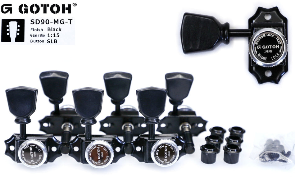 Gotoh SD90-MGT(B)SLB Tuners with thumbscrews locking MG-T Post, 3L+3R (Black)