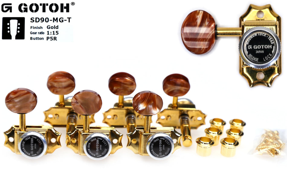 Gotoh SD90-MGT(G)P5R Tuners with thumbscrews locking MG-T Post, 3L+3R (Gold)