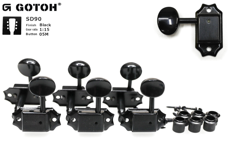 Gotoh SD90(B)05M Tuners with Standard 19.5mm Post, 3L+3R (Black)