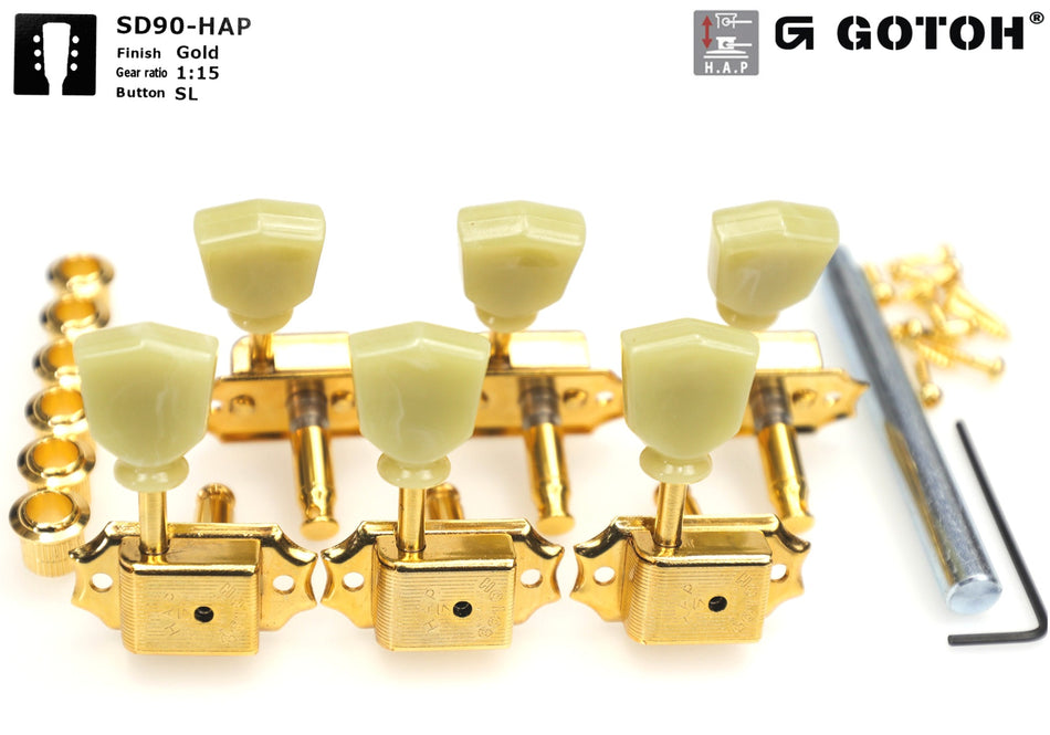 Gotoh SD90(G)SL H.A.P. Tuners with Adjustable Post (from 17 to 24.5mm) 3L+3R (Gold)