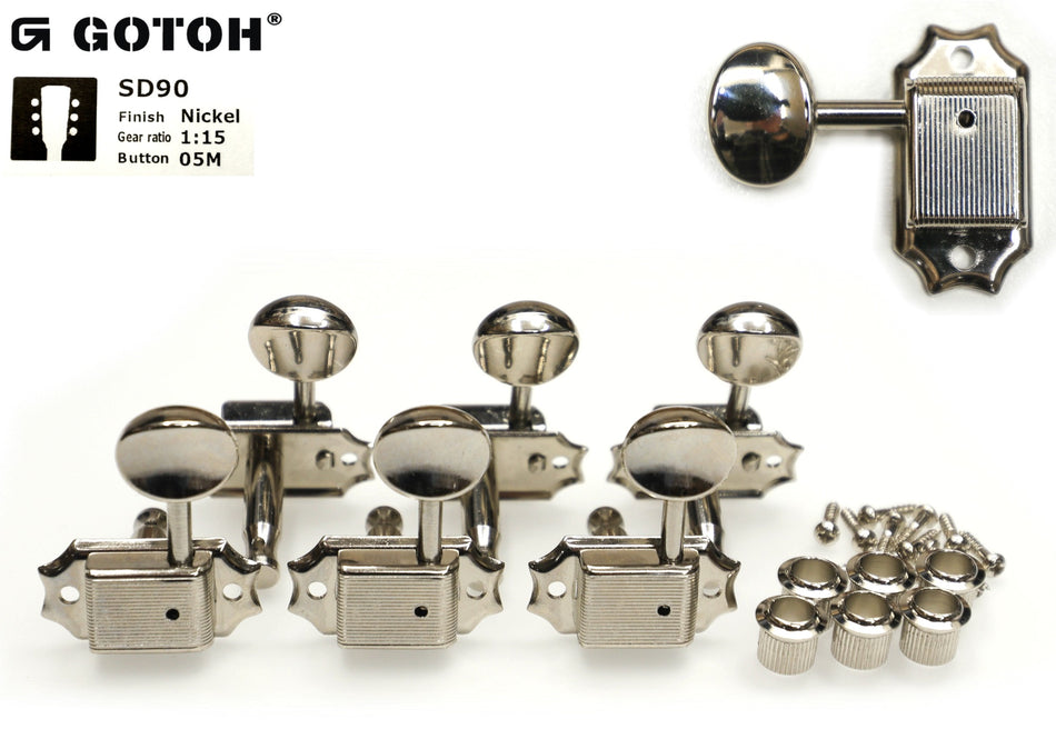 Gotoh SD90(N)05M Tuners with Standard 19.5mm Post, 3L+3R (Nickel)
