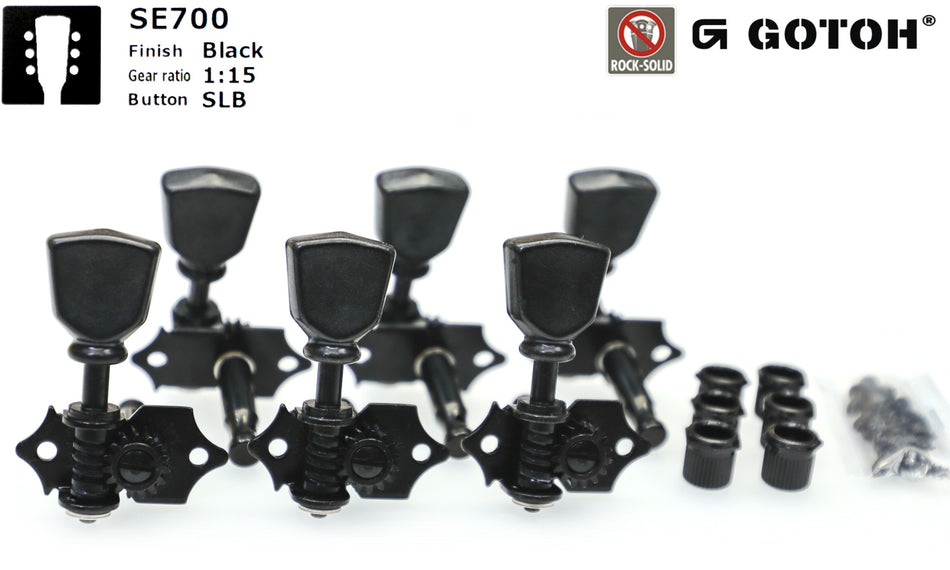 Gotoh SE700(B)SLB Guitar Tuners with Standard Post, 3L+3R (Black)