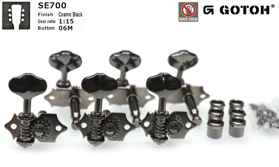 Gotoh SE700(CK)06M Guitar Tuners with Standard Post, 3L+3R (Cosmo Black)