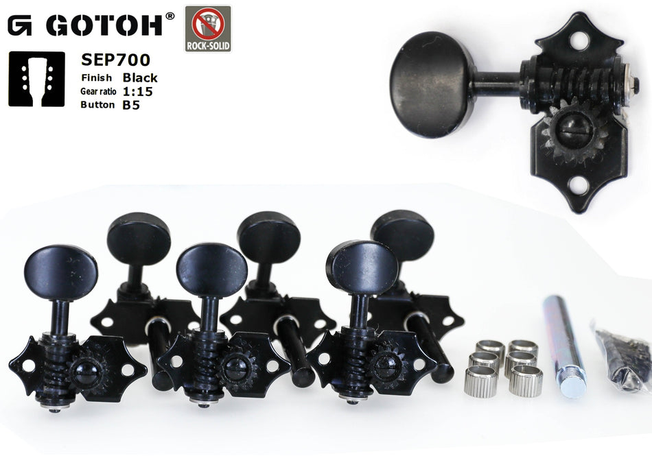 Gotoh SEP700(B)B5 Tuners with 6mm Metal Rollers for Acoustic Guitars (Black)