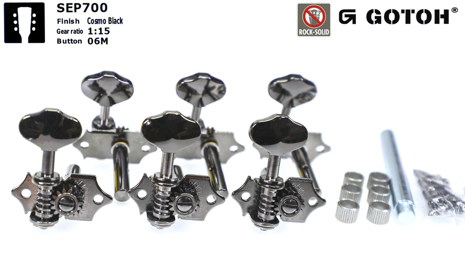 Gotoh SEP700(C)06M Tuners with 6mm Metal Rollers for Acoustic Guitars (Cosmo Black)