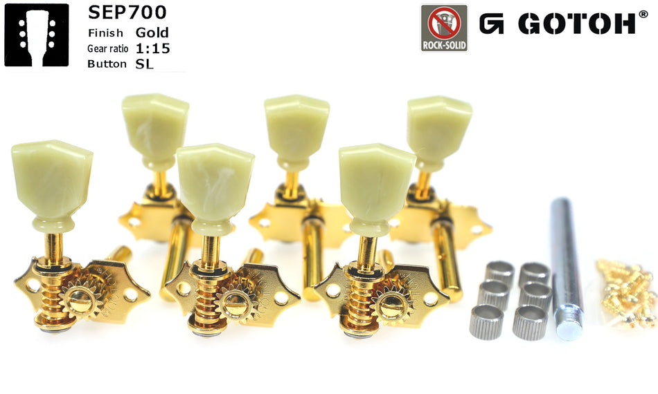 Gotoh SEP700(G)SL Tuners with 6mm Metal Rollers for Acoustic Guitars (Gold)