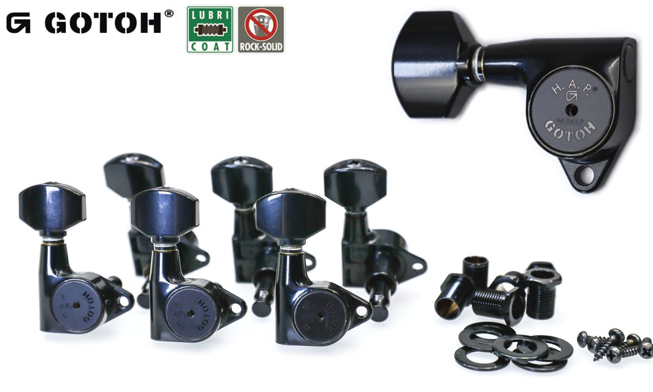 Gotoh SG301(B)07 H.A.P. Tuners with Standard Adjustable Post, from 19 to 25mm, 3L+3R (Black)