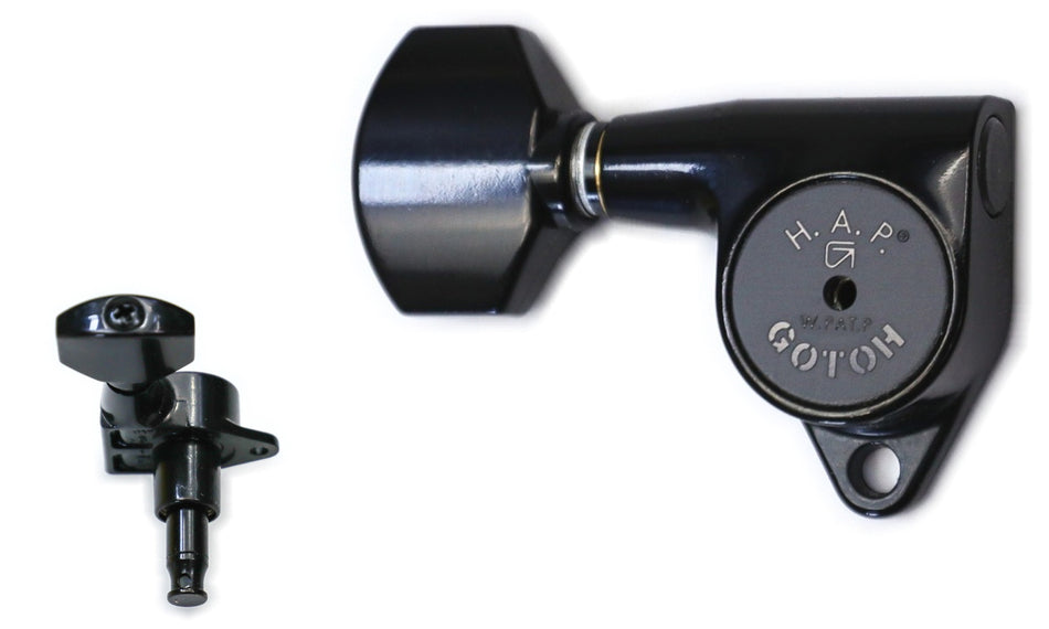 Gotoh SG301(B)07 H.A.P. Tuners with Standard Adjustable Post, from 19 to 25mm, 3L+3R (Black)