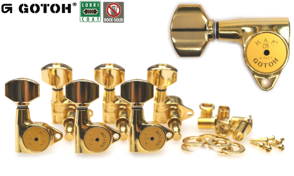 Gotoh SG301(G)07 H.A.P. Tuners with Standard Adjustable Post, from 19 to 25mm, 3L+3R (Gold)