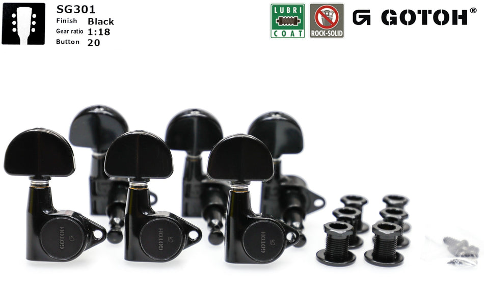 Gotoh SG301(B)20 Tuners with Standard Post, 3L+3R (Black)