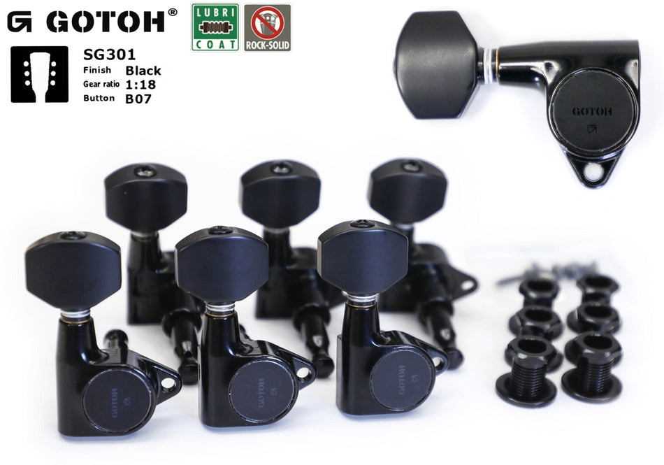 Gotoh SG301(B)B07 Tuners with Standard Post, 3L+3R (Black)