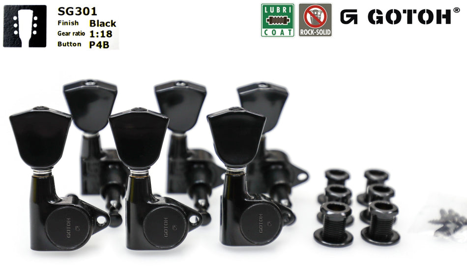 Gotoh SG301(B)P4B Tuners with Standard Post, 3L+3R (Black)