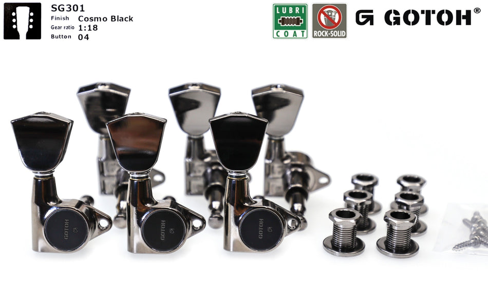 Gotoh SG301(CK)04 Tuners with Standard Post, 3L+3R (Cosmo Black)