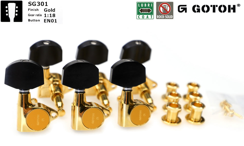 Gotoh SG301(G)EN01 Tuners with Standard Post, 3L+3R (Gold)