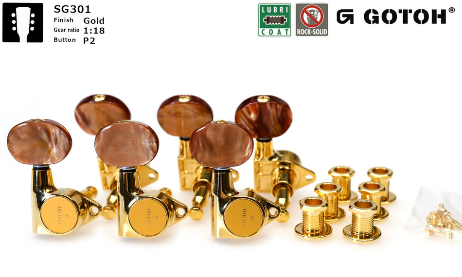 Gotoh SG301(G)P2 Tuners with Standard Post, 3L+3R (Gold)