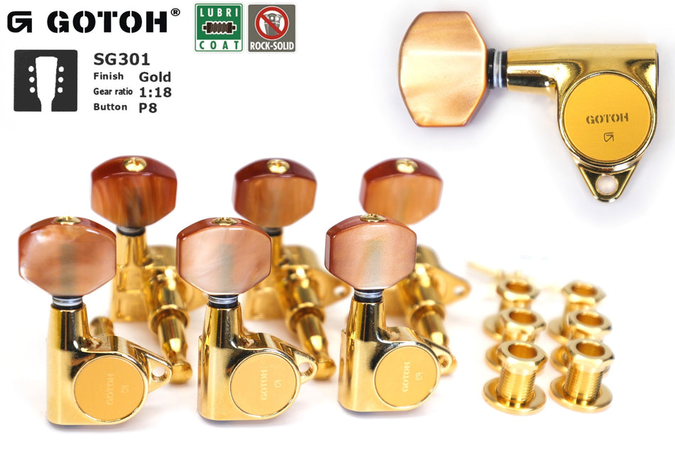 Gotoh SG301(G)P8 Tuners with Standard Post, 3L+3R (Gold)