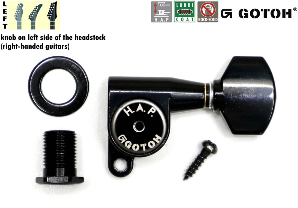 Gotoh SG360(B)07 H.A.P. Guitar Tuner with Standard Adjustable Post (from 19 to 25mm), 1 Left (Black)