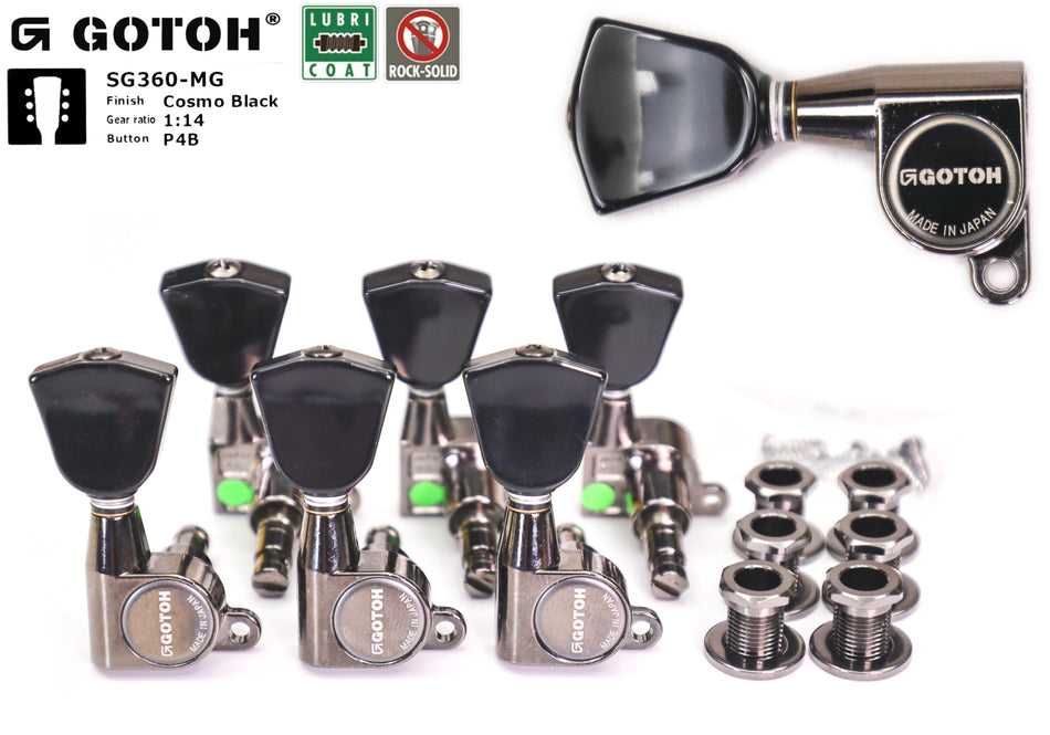 Gotoh SG360-MG(CK)P4B Tuners with MG Post, 3L+3R (Cosmo Black)