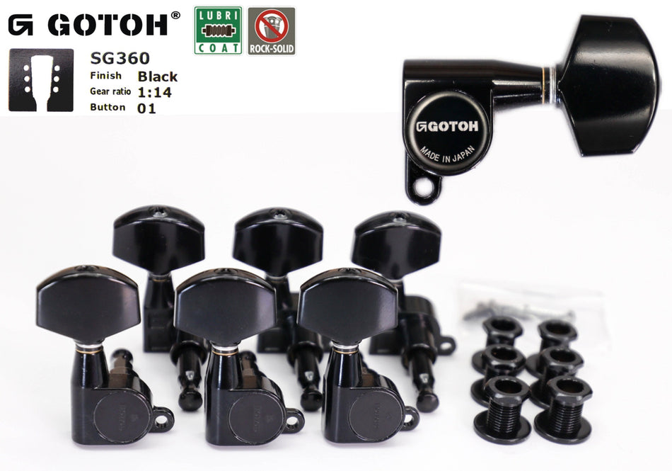 Gotoh SG360(B)01 Tuners with Standard Post, 3L+3R (Black)