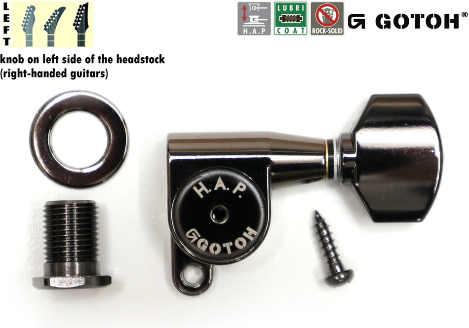 Gotoh SG360(CK)07 H.A.P. Guitar Tuner with Short Adjustable Post (from 17 to 21mm), 1 Left (Cosmo Black)