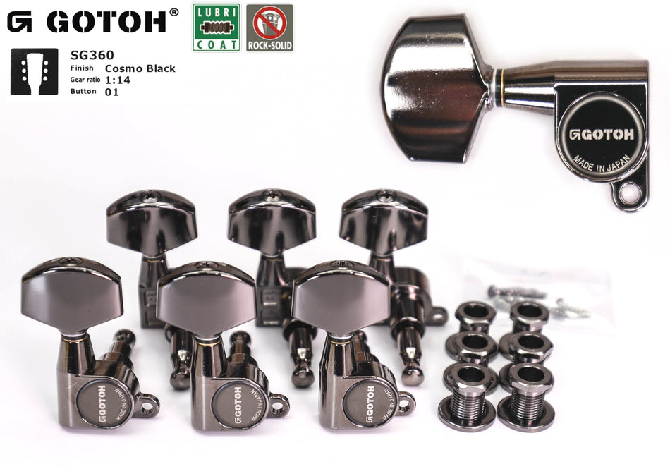 Gotoh SG360(CK)01 Tuners with Standard Post, 3L+3R (Cosmo Black)