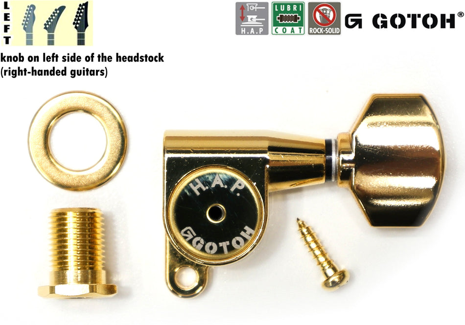 Gotoh SG360(G)07 H.A.P. Guitar Tuner with Standard Adjustable Post (from 19 to 25mm), 1 Left (Gold)