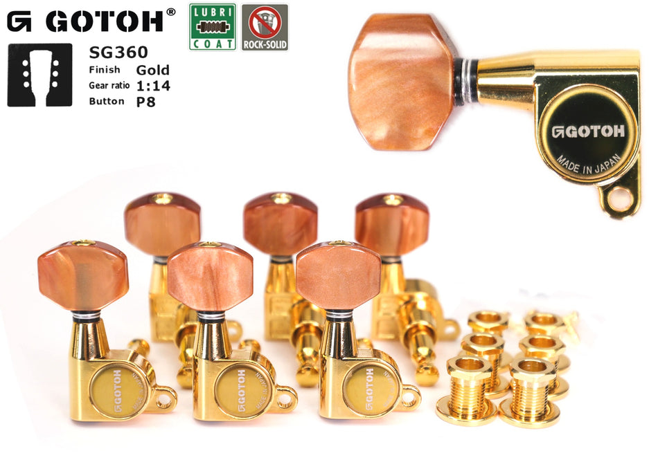 Gotoh SG360(G)P8 Tuners with Standard Post, 3L+3R (Gold)