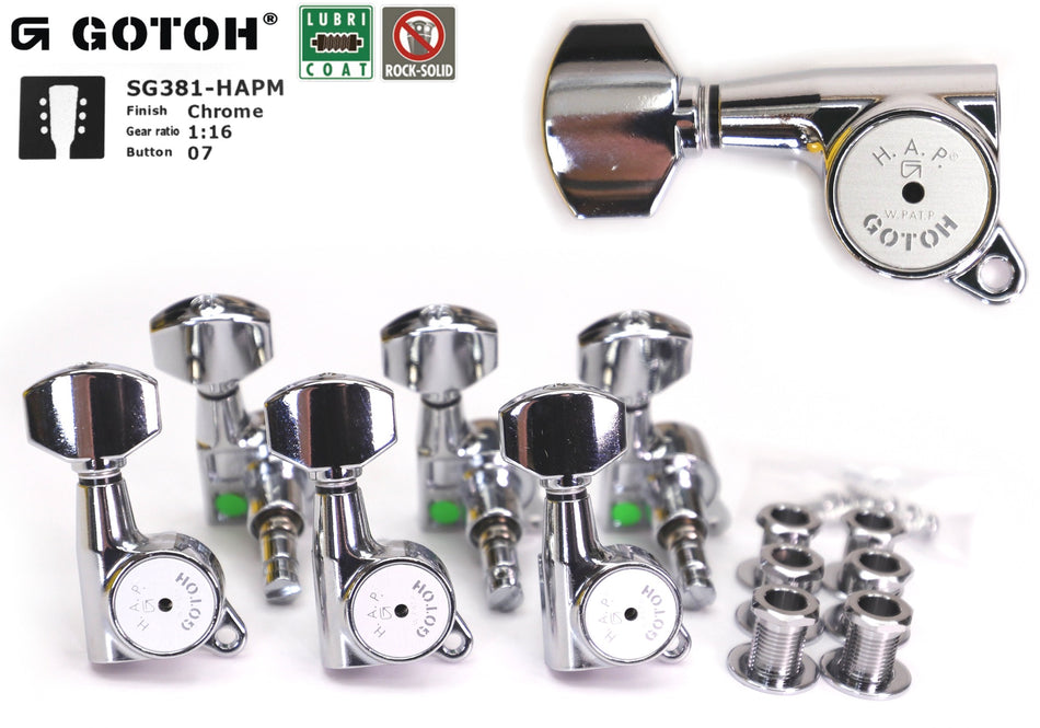 Gotoh SG381(C)07 H.A.P.M Guitar Tuners with Adjustable Locking Post, 3L+3R (Chrome)