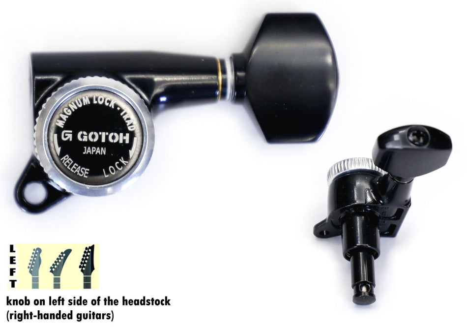 Gotoh SG381-MGT(B)AB07 Tuners with thumbscrews locking MG-T Post, 6 Left (Black)