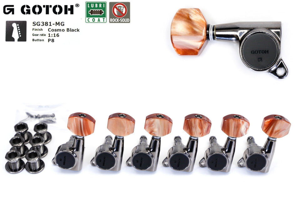 Gotoh SG381-MGT(CK)P08 Tuners with thumbscrews locking MG-T Post, 6 Right (Cosmo Black)