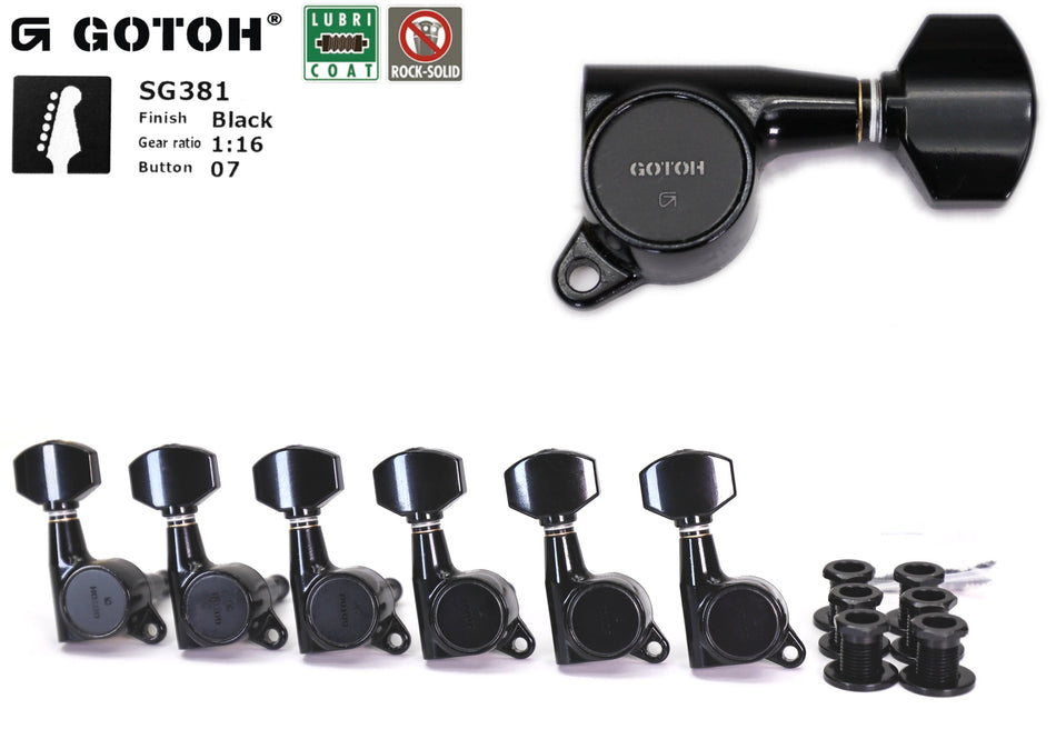 Gotoh SG381(B)07 Tuners with Standard Post, 6-Left (Black)