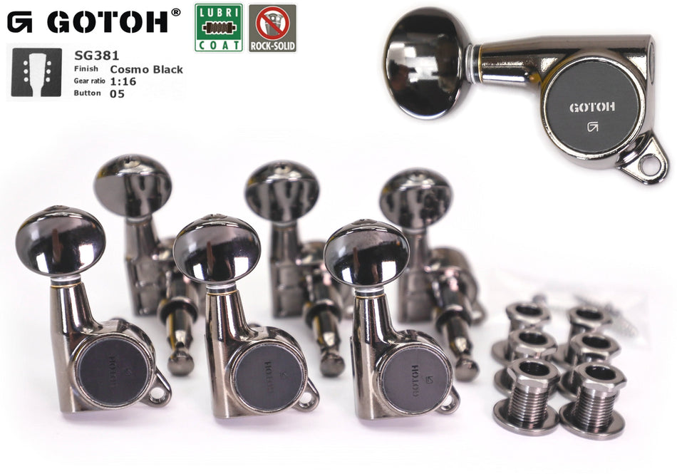 Gotoh SG381(CK)05 Tuners with Standard Post, 3L+3R (Cosmo Black)