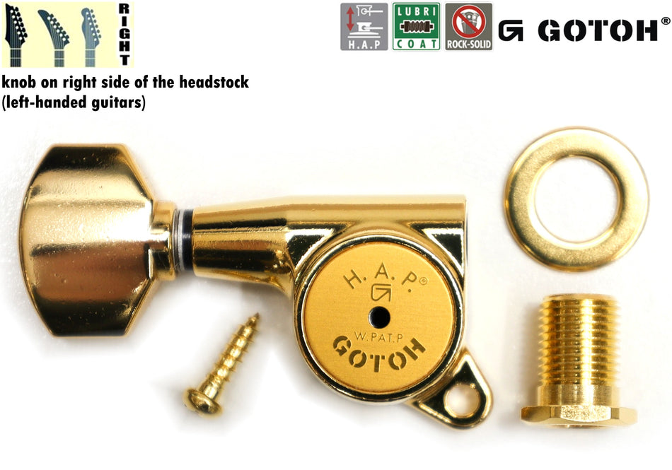 Gotoh SG381(G)07 H.A.P. Guitar Tuner with Short Adjustable Post (from 17 to 21mm), 1 Right (Gold)