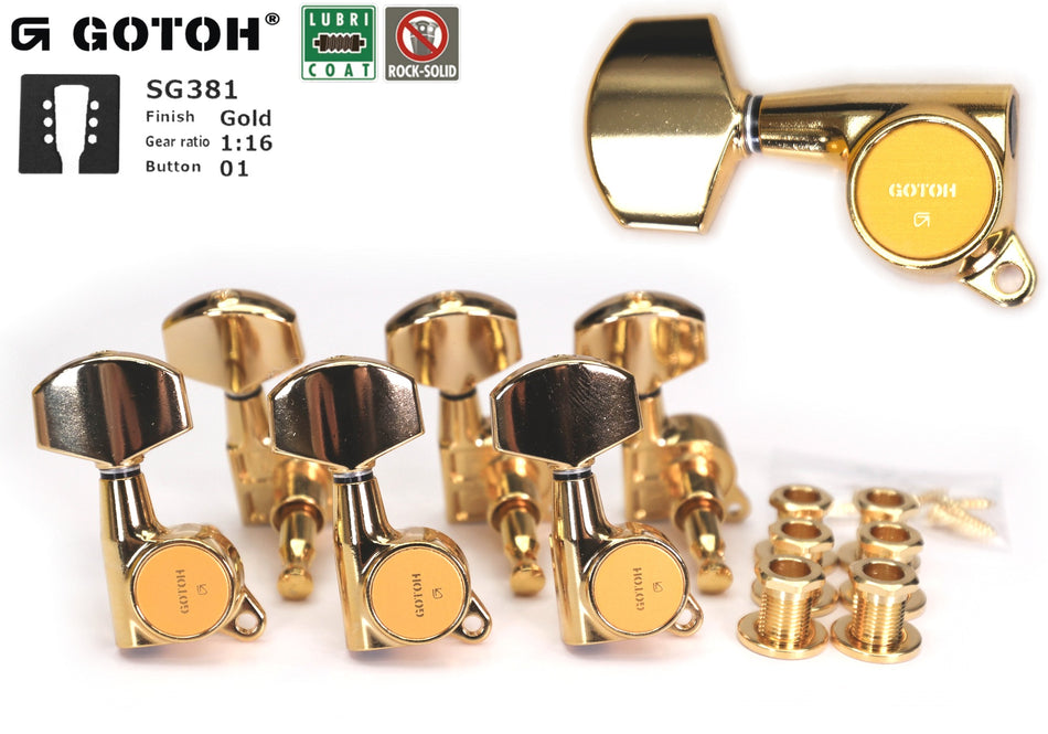Gotoh SG381(G)01 Tuners with Standard Post, 3L+3R (Gold)