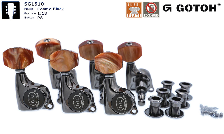 Gotoh SGL510(CK)P8 Tuners with Standard Post, 3L+3R (Cosmo Black)