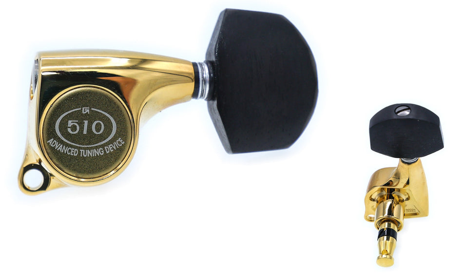 Gotoh SGL510(G)EN01 Tuners with Standard Post, 3L+3R (Gold, Ebony Knobs)