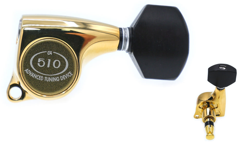 Gotoh SGL510(G)EN07 Tuners with Standard Post, 3L+3R (Gold, Ebony Knobs)