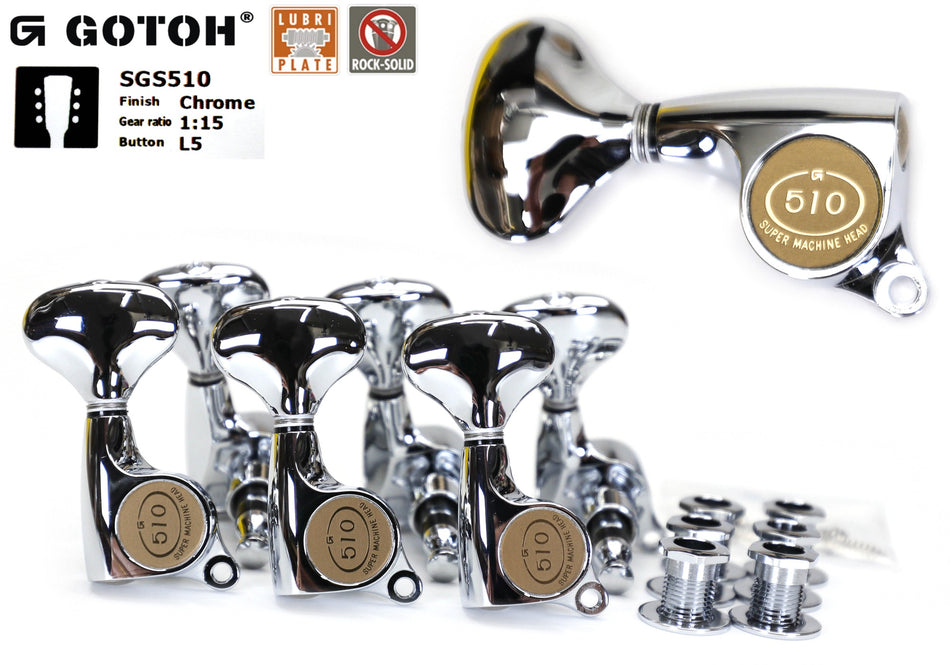 Gotoh SGS510(C)L5 Tuners with Standard Post, 3L+3R (Chrome)