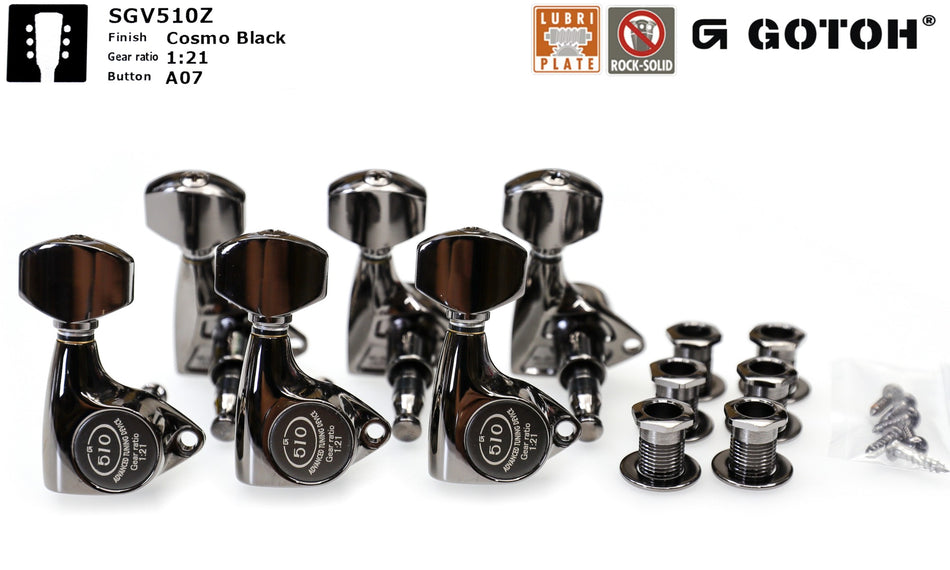 Gotoh SGV510Z(CK)A07 Tuners with Standard Post, 3L+3R (Cosmo Black)