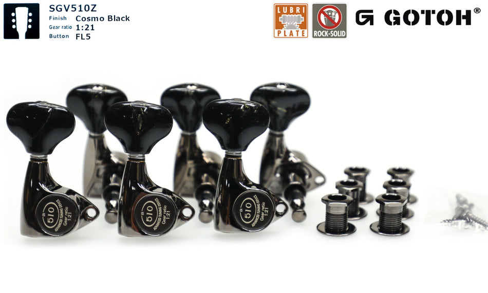 Gotoh SGV510Z(CK)FL5 Tuners with Standard Post, 3L+3R (Cosmo Black)