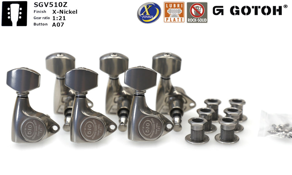 Gotoh SGV510Z(xN)A07 Tuners with Standard Post, 3L+3R (X-Nickel)