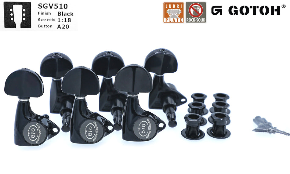 Gotoh SGV510(B)A20 Tuners with Standard Post, 3L+3R (Black)