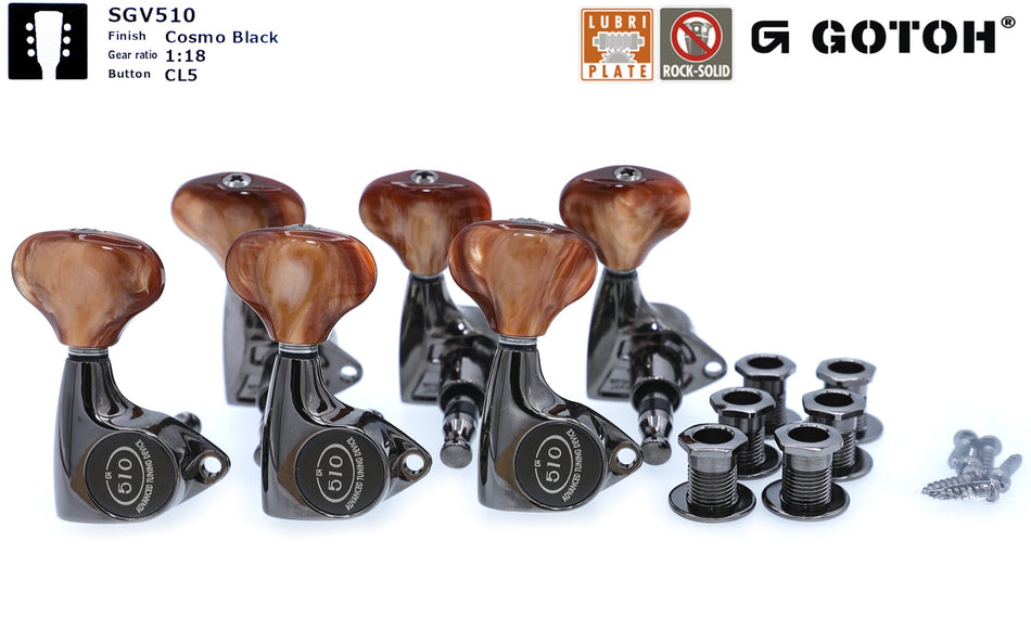 Gotoh SGV510Z(CK)CL5 Tuners with Standard Post, 3L+3R (Cosmo Black)