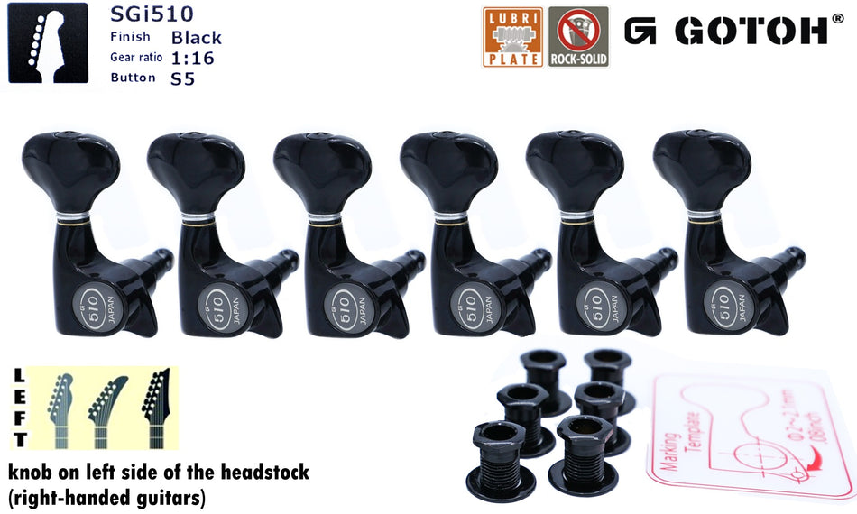 Gotoh SGi510(B)S5 Super-Mini Tuners with Standard Post, 6-Left (Black)